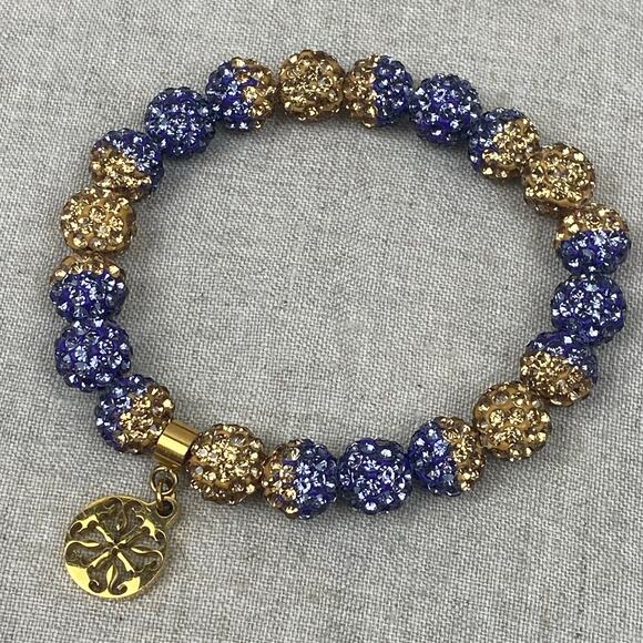 Rustic Cuff Emerson Purple Lavender Gold Beaded Stretch Bracelet RC Gold Charm - Picture 1 of 6